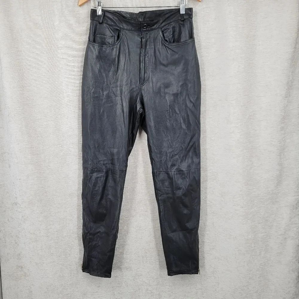 Verducci Vintage 80s Black Leather Pants High Rise Ankle Zippers